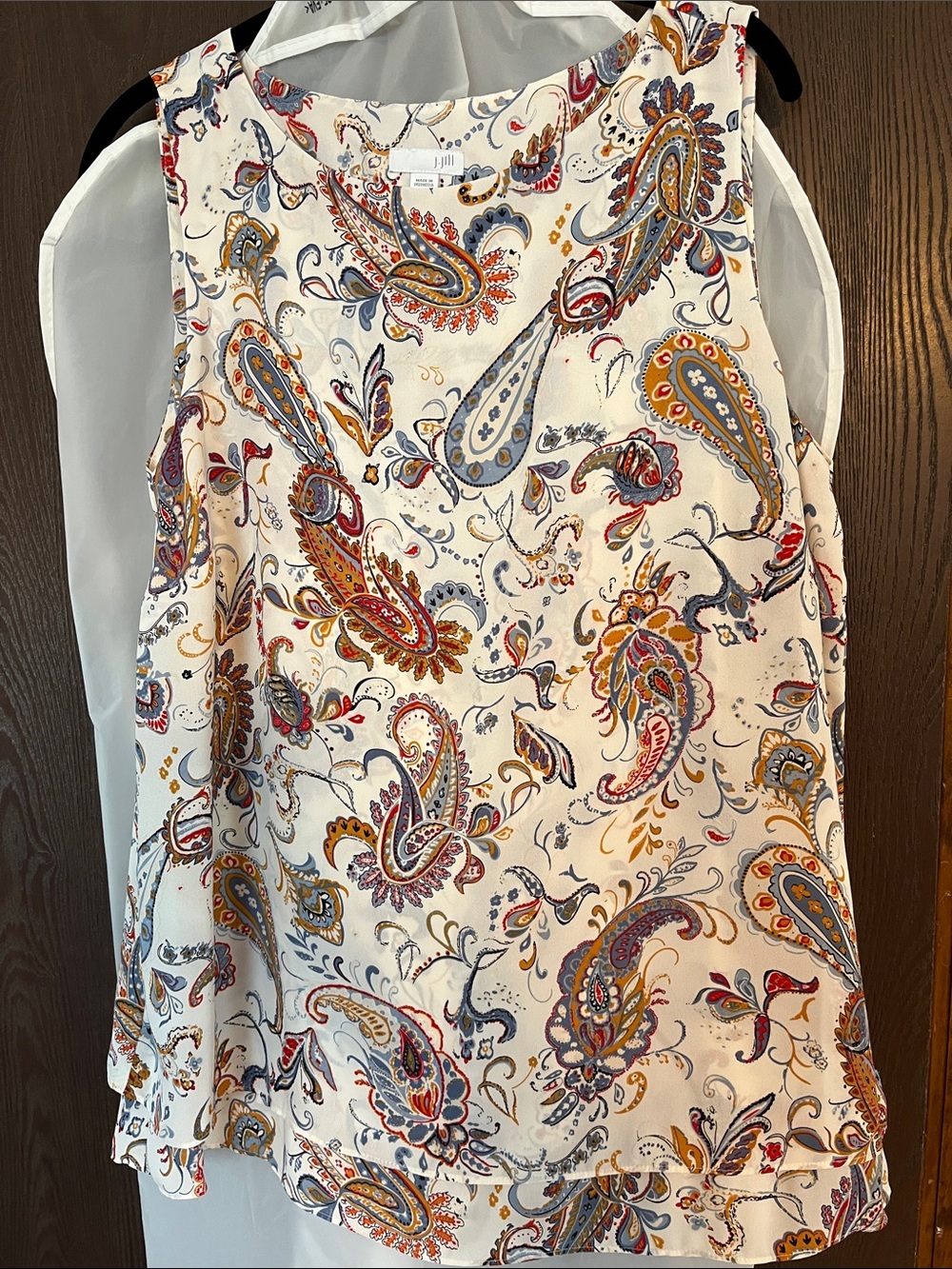 J. Jill Cream Paisley Print Sleeveless Camisole with Red, Blue & Mustard Accents